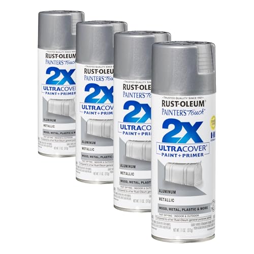 Rust-Oleum 334058 Painter's Touch 2X Ultra Cover Spray Paint, 11 oz, Metallic Aluminum (Pack of 4) - color: Metallic Aluminum, size: 11 Ounce (Pack of 4)