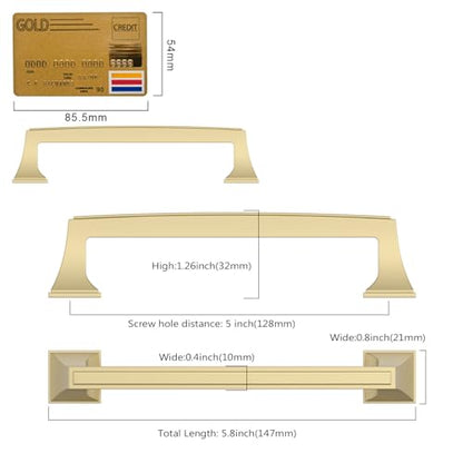 Amerdeco 10 Pack Brushed Gold Cabinet Pulls 5 Inch(128mm) Hole Center Cabinet Hardware Kitchen Cabinet Handles for Bathroom Brass Drawer Pulls Dresser Pulls ZH0010 - color: Brushed Gold, size: 5"/128MM Hole Center