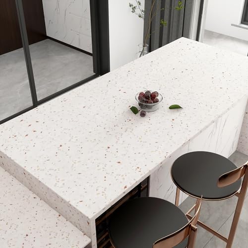 Boobest Cream Terrazzo Marble Contact Paper for Kitchen Countertop Laminate - color: Cream, size: 23.6" x 196.8"