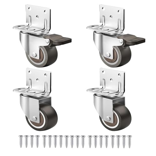 WANLIAN 1 Inch L-Shaped Plate Caster Wheels, Heavy Duty Swivel Side Mount Casters Set of 4, 2 with Brakes, Load 99 Lbs, Silent Small Rubber Rolling Wheels for Furniture, Cabinets, Cribs, Tables - style: 1 Inch