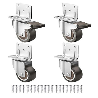 WANLIAN 1 Inch L-Shaped Plate Caster Wheels, Heavy Duty Swivel Side Mount Casters Set of 4, 2 with Brakes, Load 99 Lbs, Silent Small Rubber Rolling Wheels for Furniture, Cabinets, Cribs, Tables - style: 1 Inch