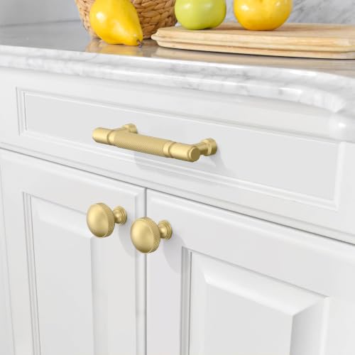 Amerdeco 10 Pack Brushed Gold knurled Cabinet Pulls 4" - color: Brushed Gold, size: 4" hole center