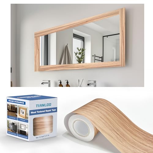TIANLDD 27 FT Wood Grain Wallpaper Border, Removable Waterproof Mirror Border Peel and Stick,Bathroom Mirror Frame Border.(Pale Oak) - color: Pale Oak, size: 3.15 inches x 27 feet