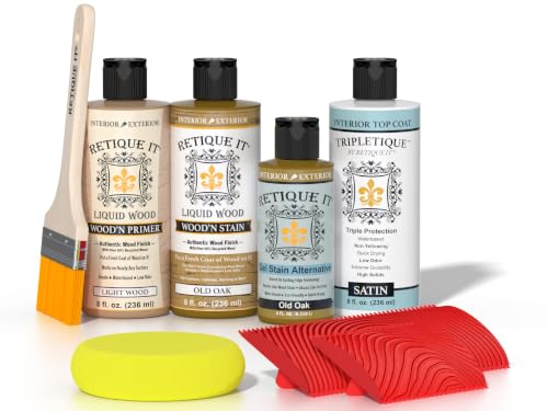Retique It Wood Finish Tabletop Kit – GO Beyond Faux Wood with Paintable Liquid Wood Based Primer and Gel Stain - Graining Tools Included (Tabletop Kit, Old Oak) - color: 55 Old Oak, size: Tabletop Kit