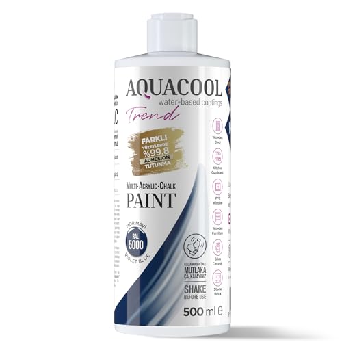 Aquacool Trend MAC All-in-One Furniture Paint – No Sanding No Primer, Chalk Paint for Cabinets, Wood, Tile & Countertops | Self-Leveling Matte Finish | 16.9 fl oz, 53 sq ft | 5000 Violet Blue - color: RAL 5000 Violet Blue