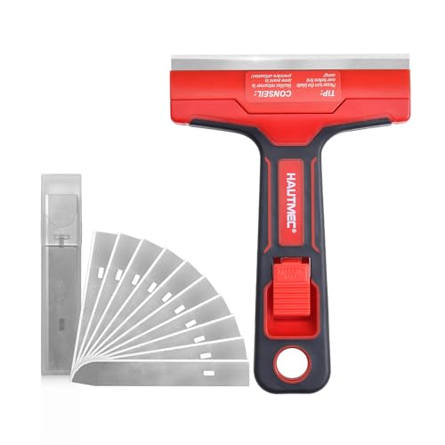 HAUTMEC Razor Blade Scraper Tool, 4" Wider Scraper Tool with 20 Extra Carbon Steel Blades, Razor Scraper for glass scraper, Adhesive, Label, Sticker from Window, Glass, Tile, Floor, Stove 25033 - style: 4" Wider