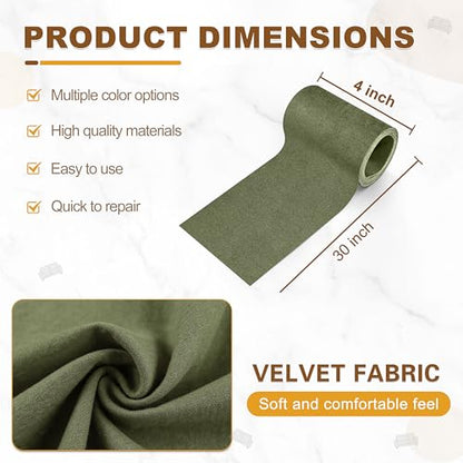 Velvet Repair Patch, Self-Adhesive Flannel Fabric Patch, Multi Colors, Microfiber Patch，Can be Used to Patch Sofas, Car Seats, Handbags, Jacket Holes and Tears (Greenish Grey) - color: Greenish Grey, size: 4" x 30"-2 ROLLS