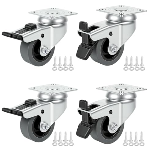 2 inch Swivel Casters Set of 4, Non Marking TPR Rubber Wheels with Locking Brake, 360 Degree Smooth and Silent Rotation, Heavy-Duty Castor Wheels for Furniture, Cabinet, Trolley, Cart