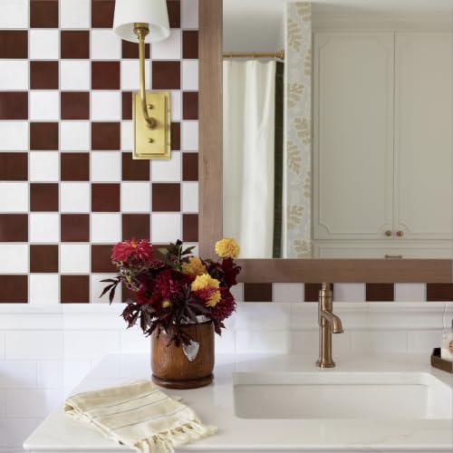 Commomy Matte 3D Peel and Stick Tile,10 Pcs 11.8"x11.8" Red & White - color: Red and White