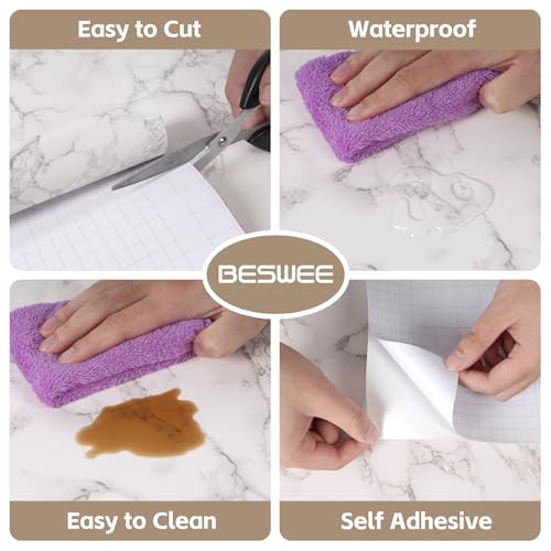 Marble Contact Paper White Grey Vein 15.7''x80'' Thick Waterproof - size: 15.7" x 80"