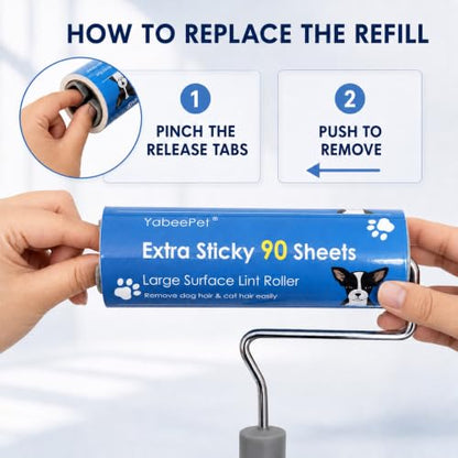 Extra Sticky Large Surface Lint Roller, 6.3'' Giant Lint Roller for Pet Hair, Lint Remover Roller for Cat Hair, Clothes, Furniture (1 Handle + 270 Sheets)