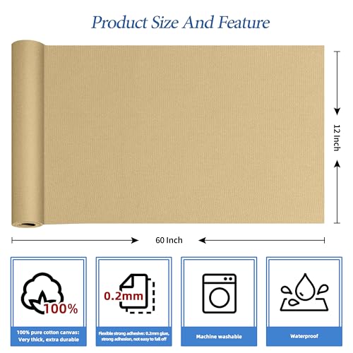 KING MOUNTAIN Canvas Iron on Patch,12"×60",Waterproof 100% Cotton Fabric Repair Patch,Used for Various Sofa,Tent,Clothes,Seats,Suitcases (Flaxen,Waterproof) - color: Flaxen, size: Canvas-12x60