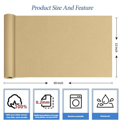 KING MOUNTAIN Canvas Iron on Patch,12"×60",Waterproof 100% Cotton Fabric Repair Patch,Used for Various Sofa,Tent,Clothes,Seats,Suitcases (Flaxen,Waterproof) - color: Flaxen, size: Canvas-12x60