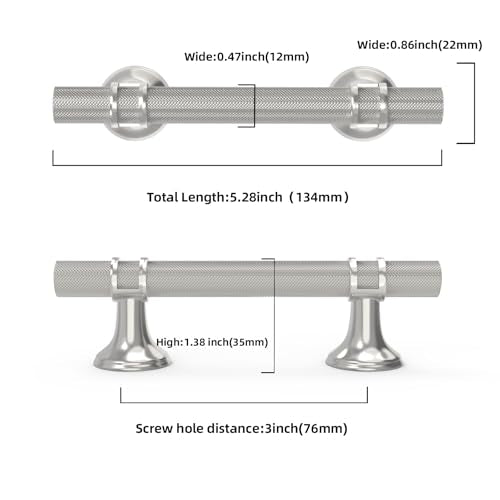 10 Pack 3 Inch Cabinet Pulls knurled Brushed Satin Nickel Kitchen Cabinet Handles Aluminum and Zinc Alloy Drawer Pulls Solid Cabinet Hardware - color: Brushed Satin Nickel Knurled, size: 3'' Hole Center(76mm)