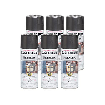 Rust-Oleum Stops Rust Metallic Spray Paint, Charcoal - color: Charcoal, size: 11 Ounce (Pack of 6)