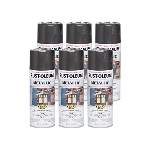 Rust-Oleum Stops Rust Metallic Spray Paint, Charcoal - color: Charcoal, size: 11 Ounce (Pack of 6)