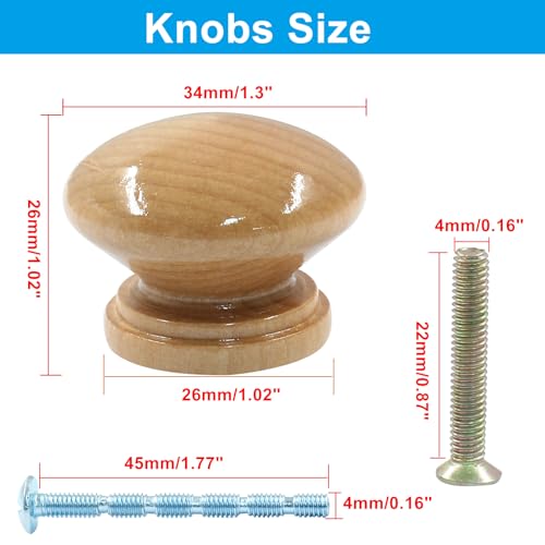 Piutouyar Wood Dresser Knobs, 6 Pcs Mushroom Shape Wooden Knobs