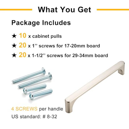 3-3/4 Inch Brushed Nickel Cabinet Pulls Kitchen Handle 10 Pack 3126 - color: Brushed Nickel, size: 3-3/4 In Hole Distance