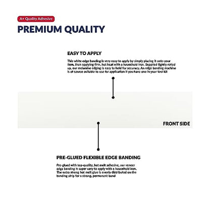 White 3/4 in x 25 ft Edge Banding Melamine Iron On Tape Adhesive Wood Board Edging Strips Veneer Trim Laminate Cabinet Furniture MDF Plywood Formica Shelf Stick Countertop - size: 3/4 inch x 25 ft