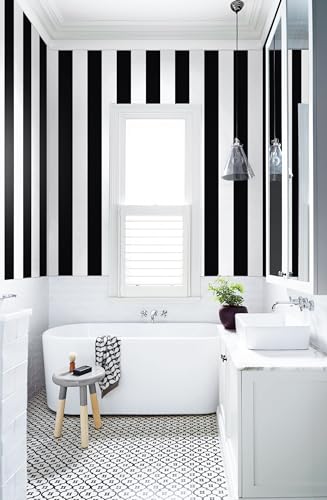 Erfoni Stripe Peel and Stick Wallpaper Black and White Stripe Wallpaper - color: Black/White, size: 17.7" x 118"