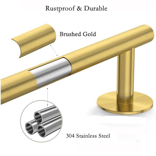 Self Adhesive Towel Bar,16" Brushed Gold No Drill Bathroom 304SS Towel Holder - color: Brushed Gold, size: 15.7 Inch