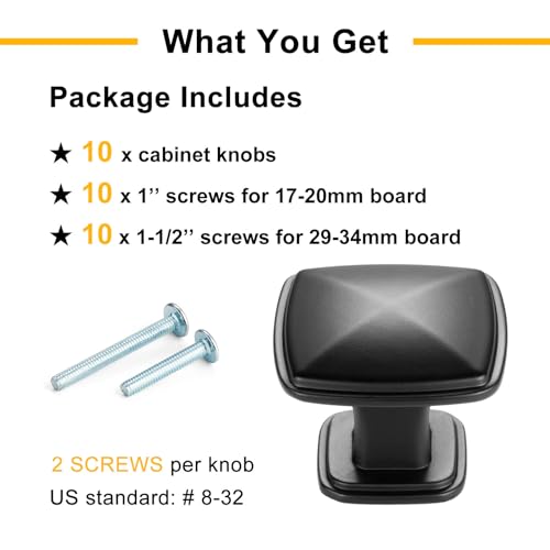 Matte Black Cabinet Knobs Square Cabinet Pulls 10 Pack 1990 - color: Matte Black, size: 1-1/4 Inches, style: 10 Pack Square Knob