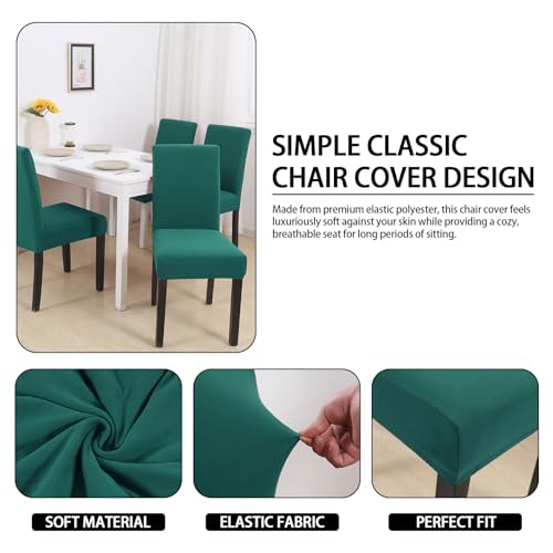 Dining Chair Covers Set of 4, Stretch Spandex Chair Slipcover, Dark Green Chair Slipcovers, Washable Anti-Dust Chair Seat Cover for Kitchen Dining Room, Wedding Party - color: Dark Green, size: 4Pcs