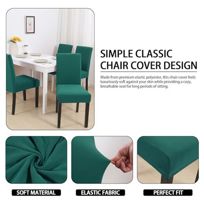 Dining Chair Covers Set of 4, Stretch Spandex Chair Slipcover, Dark Green Chair Slipcovers, Washable Anti-Dust Chair Seat Cover for Kitchen Dining Room, Wedding Party - color: Dark Green, size: 4Pcs