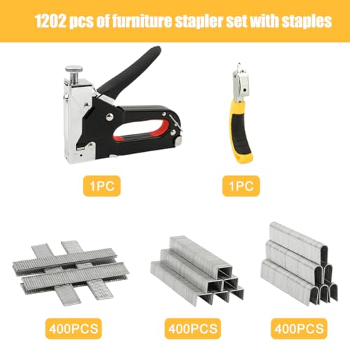 Upholstery Staple Gun Heavy Duty, 3 in 1 Staple Gun Kit with 1200 Staples