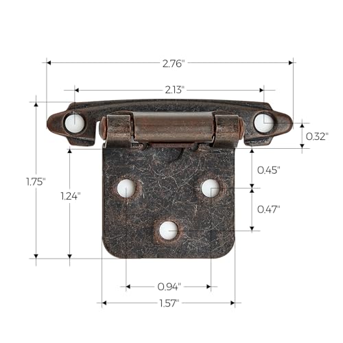 Ravinte Antique Copper Cabinet Hinges, 1/2 Inch Overlay, 30 Pack (15 Pairs) - color: Antique Copper
