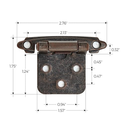Ravinte Antique Copper Cabinet Hinges, 1/2 Inch Overlay, 30 Pack (15 Pairs) - color: Antique Copper