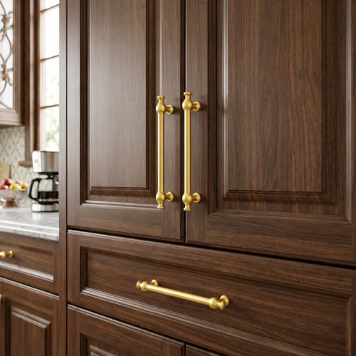 khtumeware 5-Pack 3-3/4-Inch(96mm) Vibrant Brushed Moderne Brass Cabinet Pulls - color: Vibrant Brushed Moderne Brass, size: 3-3/4"(96mm) Hole Center