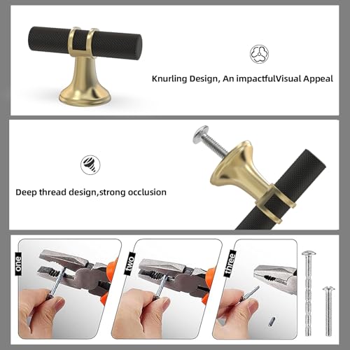 10 Pack Cabinet knurled Knobs Matte Black and Brushed Gold Kitchen Cabinet Knobs Aluminum and Zinc Alloy Drawer Pulls Solid Cabinet Hardware - color: Black and Brushed Gold Knurled, size: Knobs