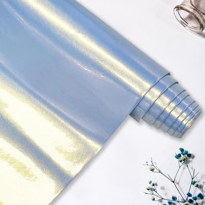 53 x 11.8 Inch 0.8mm Glossy NEON Vinyl Fabric Synthetic Leather Roll Mirrored Shiny Faux PU Leather Sheets Sky Blue Smooth Holographic Leatherette Fabric for Earring Bow DIY Project - color: Light Blue