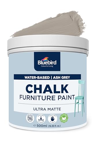 BLUEBIRD Chalk Furniture Paint - 500 ML / 16.9 fl oz for Furniture, Home Décor, Cabinets, and More (Ash Grey) - color: Ash Grey
