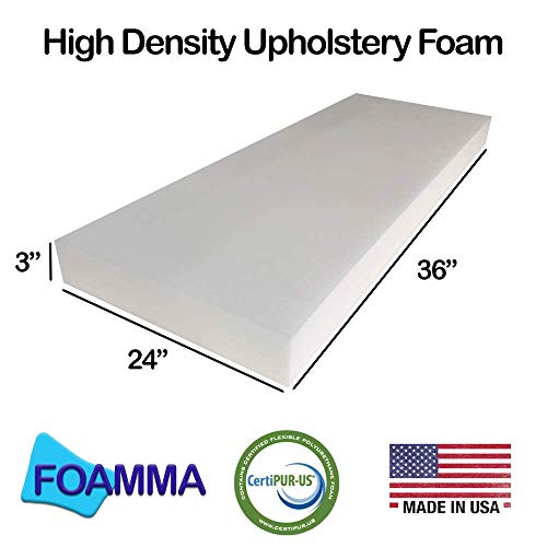 Foamma 3" x 24" x 36" High Density Upholstery Foam, Chair Cushion Square Foam for Dinning Chairs, Wheelchair Seat Cushion Replacement - size: 3" x 24" x 36"