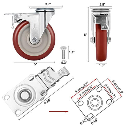 5 inch Swivel Caster Wheels with Dual Locking - size: 5 inch