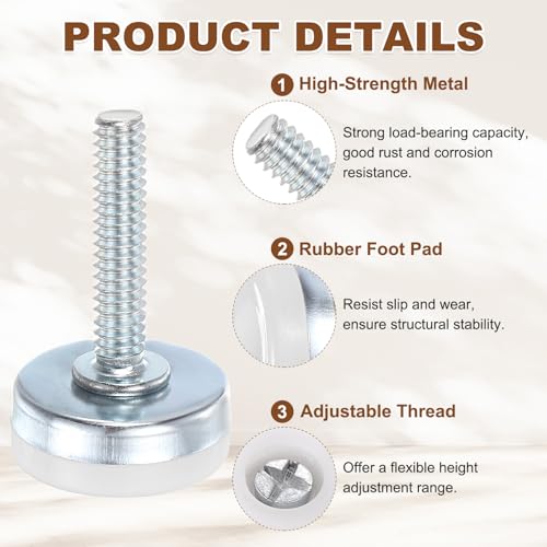 uxcell 4Pcs Furniture Leveling Feet, 1/4"-20x0.8 x1 Adjustable Metal - size: 1/4"-20 x 0.8" x 1"