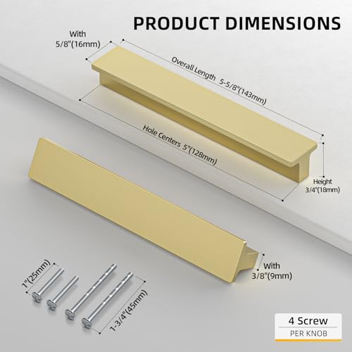 Goldenwarm 10 Pack 5 Inch Gold Cabinet Handles Dresser Drawer Pulls - color: Matte Gold, size: 5in Hole Centers