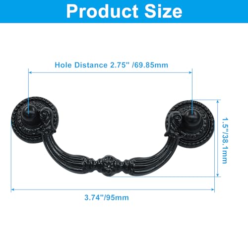 Vintage Bail Pull Handles, 2.75 Inch, Antique Black, 4Pcs - size: 2.75 Inch-4Pcs, Black