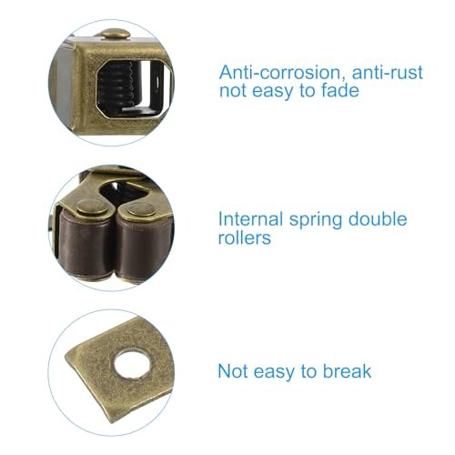 PATIKIL Cabinet Latch Double Roller Catch, 6 Pcs Stainless Steel Cabinet Door with Screws Spring Bead Hardware Latches with Spear Strike for Cupboard Wardrobe Pcs, Bronze - color: Bronze