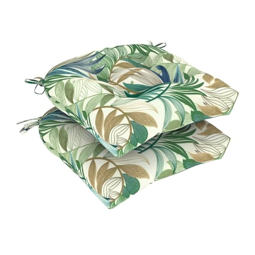 DYTXIII Set of 2 Outdoor Chair Cushions 19"x19"x4", Water Repellent Tufted Patio Seat Cushions with Ties, Thick Replacement Pads for Wicker Dining Chairs, Patio Furniture, Lush Leaf Green - color: Lush Leaf Green