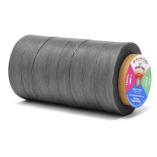 Mandala Crafts 210D 1mm Gray Flat Waxed Thread for Leather Sewing - color: Gray, size: Flat 210D 1mm 197 Yards