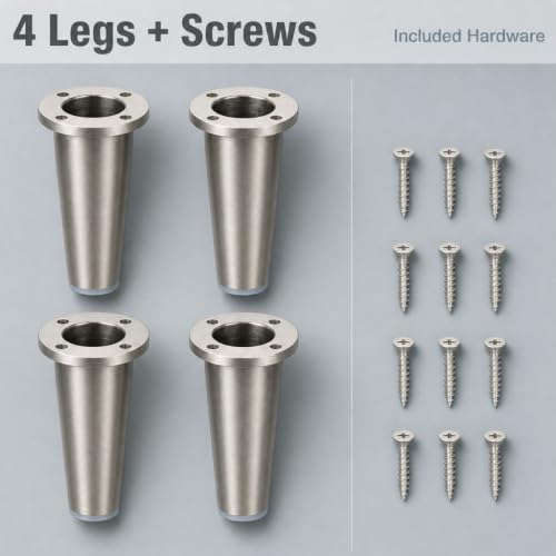 Metal Furniture Leg, 4 Inch Brushed Satin, 4Pcs