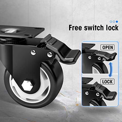 4" Swivel Plate Casters, 1200Lbs Capacity with Brake - color: Black, size: 4 Inch