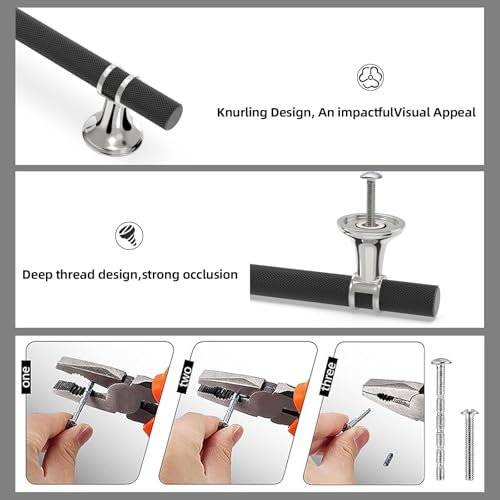 10 Pack 12.6 Inch Black and Polished Chrome Cabinet Handles - color: Black and Polished Chrome Knurled, size: 12-5/8'' Hole Center(320mm)