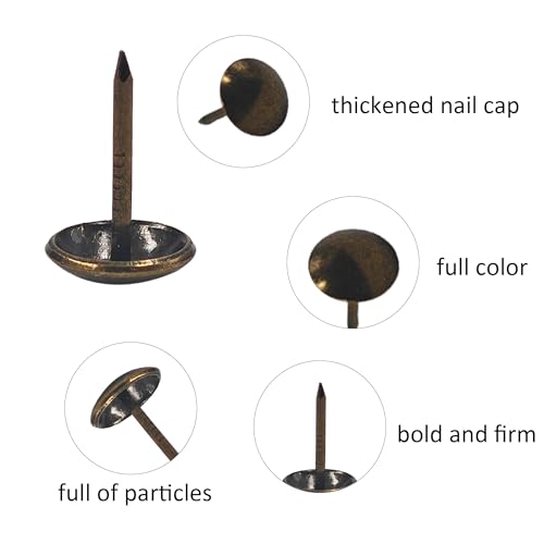 200PCS 11 * 17mm Upholstery Tacks, Decorative Furniture Nails, Round Head Bronze Thumb Tacks for Sofa, Chair, Cork Board, DIY Projects - size: 0.43"