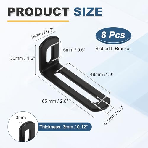 uxcell 8 Pcs Adjustable Right Angle Brackets 2.6"x1.2"x0.7" Black - color: Black, size: 2.6"x1.2"x0.7"