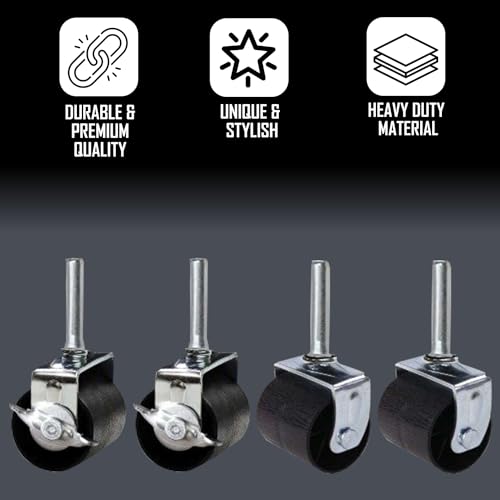 King's Brand Heavy Duty Caster Wheels for Bed Frame ~Set of 4~ (2 Locking & 2 None Locking) - size: 2"W x 2"D x 4"H
