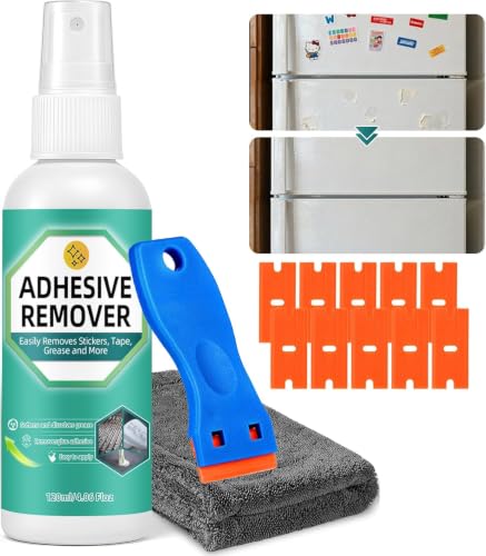 Adhesive Remover Kit, Sticker Remover Spray for Cars, Floor, Windows, Surface-Safe Glue Remover with Plastic Scraper – Quickly Removes Decals, Tape Residue, Gum, Tar and Grease